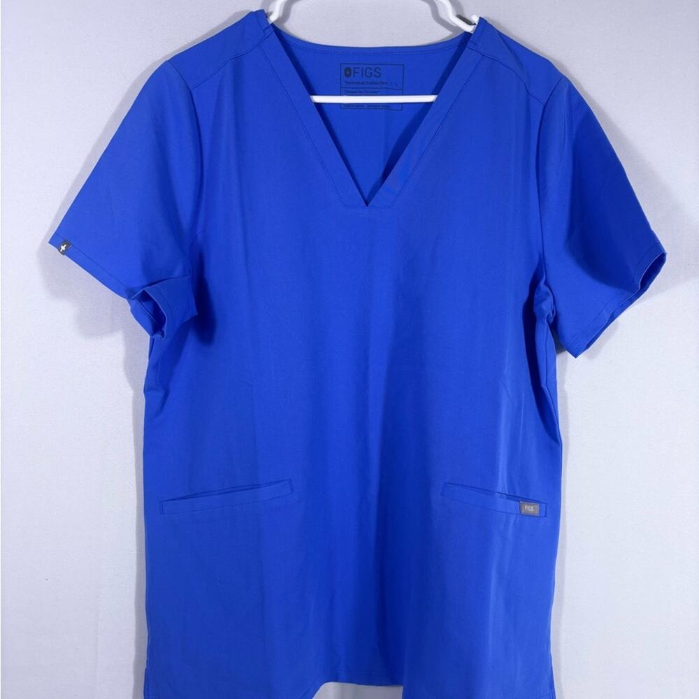 NWT Figs Blue V-Neck Casma 3 Pocket Short Sleeve Scrubs Top Size Large 1091